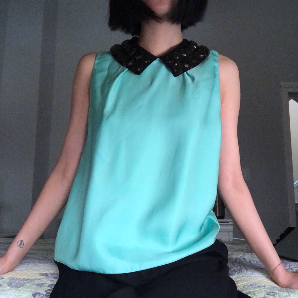Kate spade mint top with embellished collar, size0
